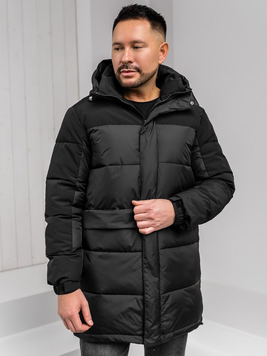BOLF Hombre Chaqueta De Invierno con Capucha Cierre de Cremallera Ropa de Abrigo Jacket Cazadora Plumas Ocio Deporte Fitness Estilo Deportivo Mix 4D4