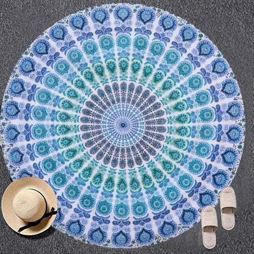 Miniatura 2 de Tapiz azul turquesa redondo de algodón indio Tapiz Mandala Roundies Beach Throw Indian Round Blue Mandala Tapiz Yoga Mat Picnic Mat Mesa Manta Hippy