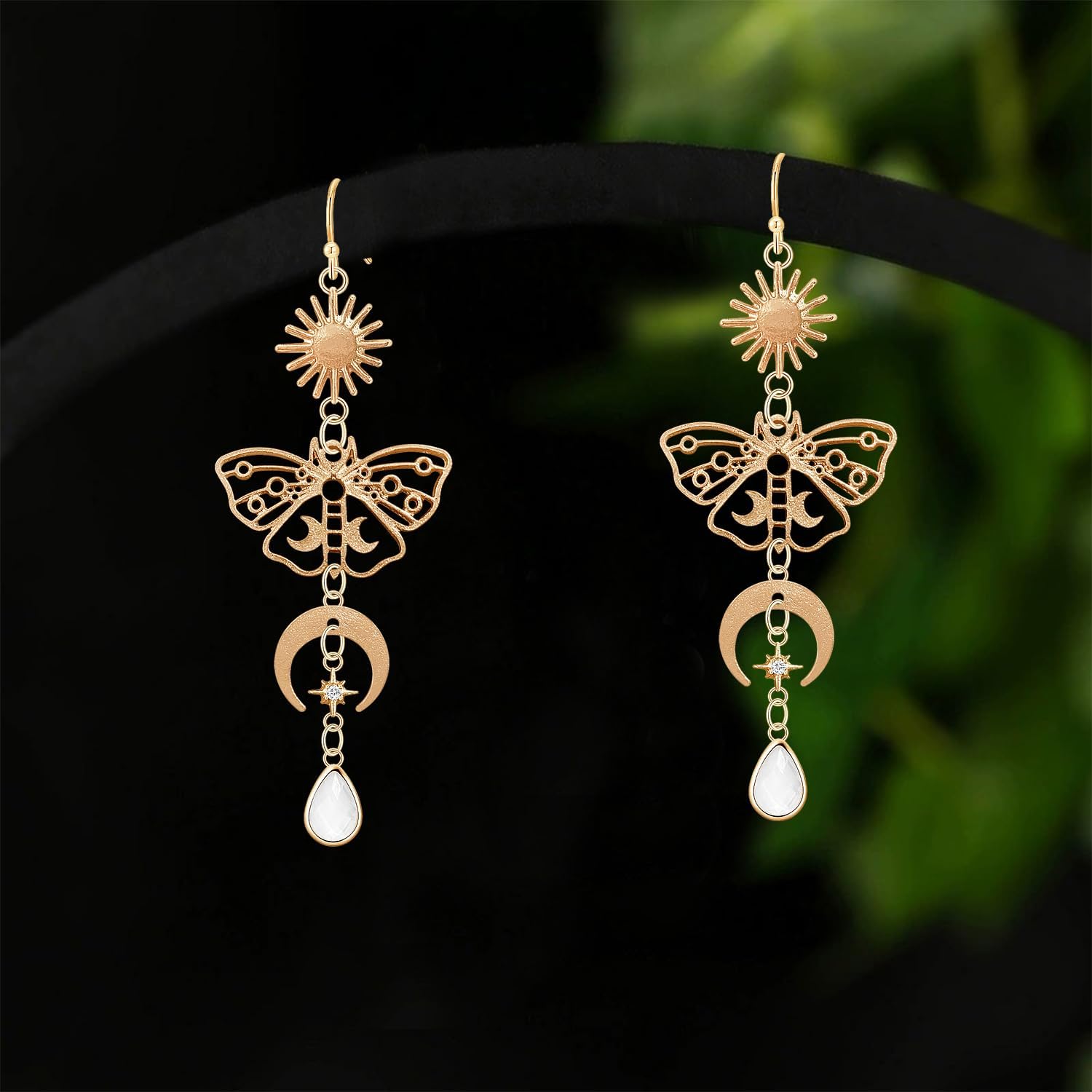 Unique Chic Gothic Boho Sun and Moon Dangle Drop Earrings Bohemian 14k Gold Goth Crescent Moon Star Mushroom Pendant Celestial Earrings for Women Christmas Jewelry Gift - Image 6