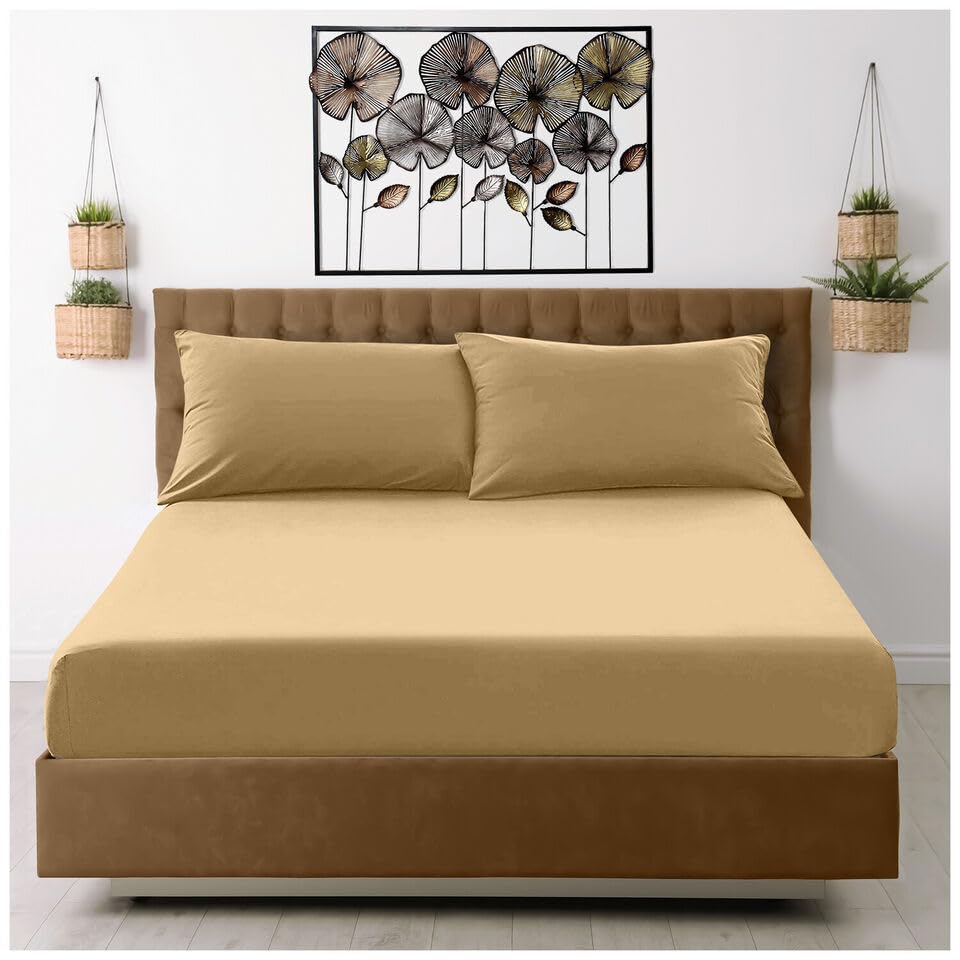 New Percale Flat Sheets 180 Thread Count Easy Care Soft Shrinkage Wrinkle and Fade Resistant Non Iron Fabric Polycotton Flat Bed Sheets (Mocha, Double)