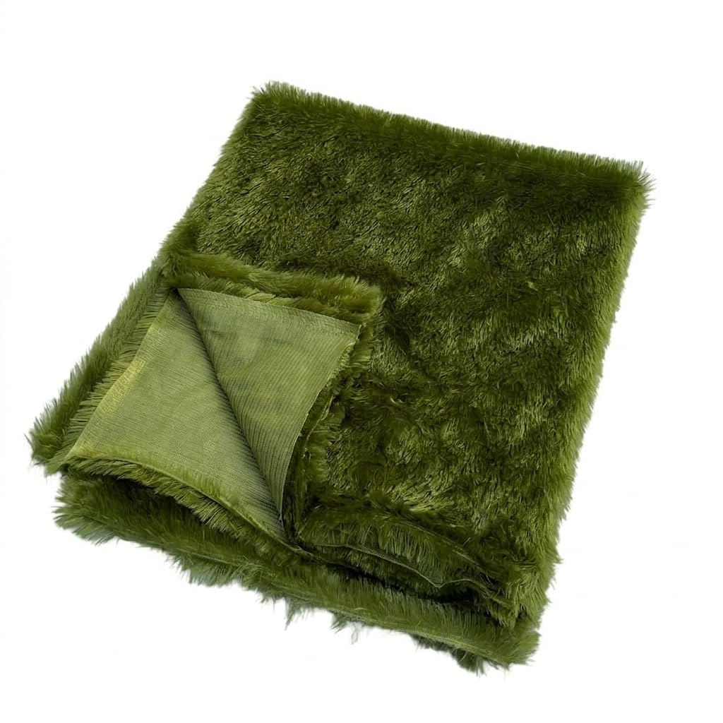 Prokart Soft Faux Fur Fabric Cloth – 60 Inch Wide Pana | Fur Fabric Decorative Cloth for Crafting Soft Toys, Fancy Dress, Baby Photoshoot, Wedding Mandap & Party Décor (Green (Mahendi), 1 Mtr)
