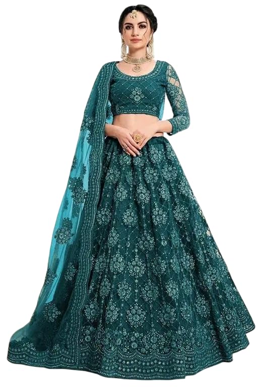 FebsticaWomen's Net Embroidered Work Semi-Stitched Lehenga Choli With Dupatta Ready to Bridal Wedding Lehenga Choli for Womens
