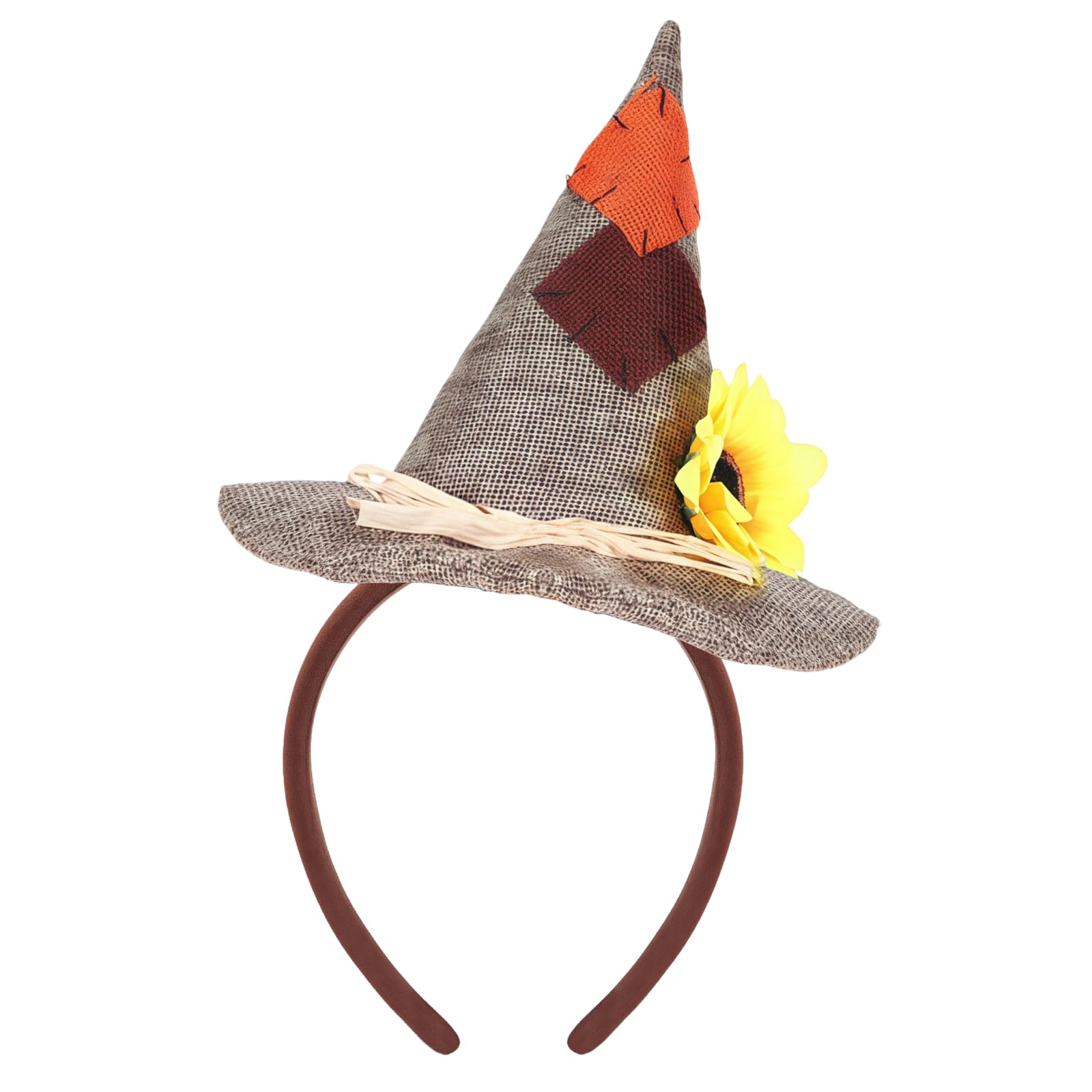 JNAWA Scarecrow Hat Headband Brown Hat Hairband with Sunflower Funny Party Supply for Halloween Fall Thanksgiving Cosplay