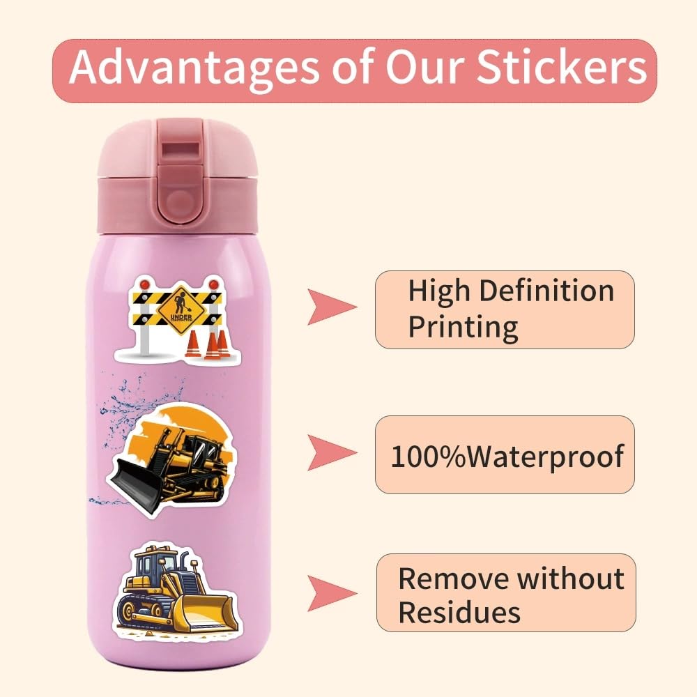 50Pcs Construction Vehicle Stickers Laptop Car Scrapbook Phone Skateboard Suitcase Luggage Bike Engineering Vehicles Vinyl Waterproof Aesthetic Personalised Stickers for Teens Boys Girls Adults - Image 2