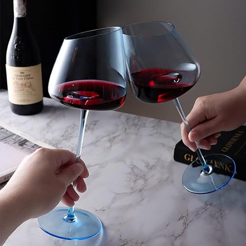 Miniatura 4 de Juego de 2 copas de vino tinto inclinadas, copas de vino blanco de tallo largo sin plomo, copas de vino de cristal modernas con base cóncava única,