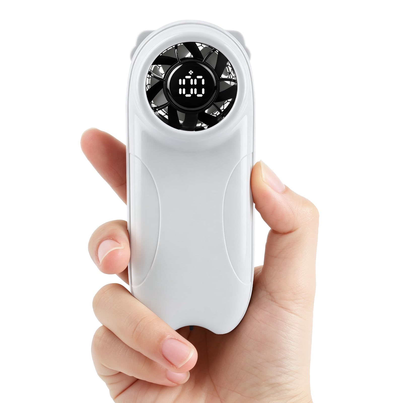 BIDFUL Handheld Fan Grey 4000mAh 01-100 Speed Control, Compact Mini Fans Digital Display for Desk, Portable Fan Stand and Lanyard for Travel, Hand Fans Rechargeable via Type-C for Outdoor Cooling