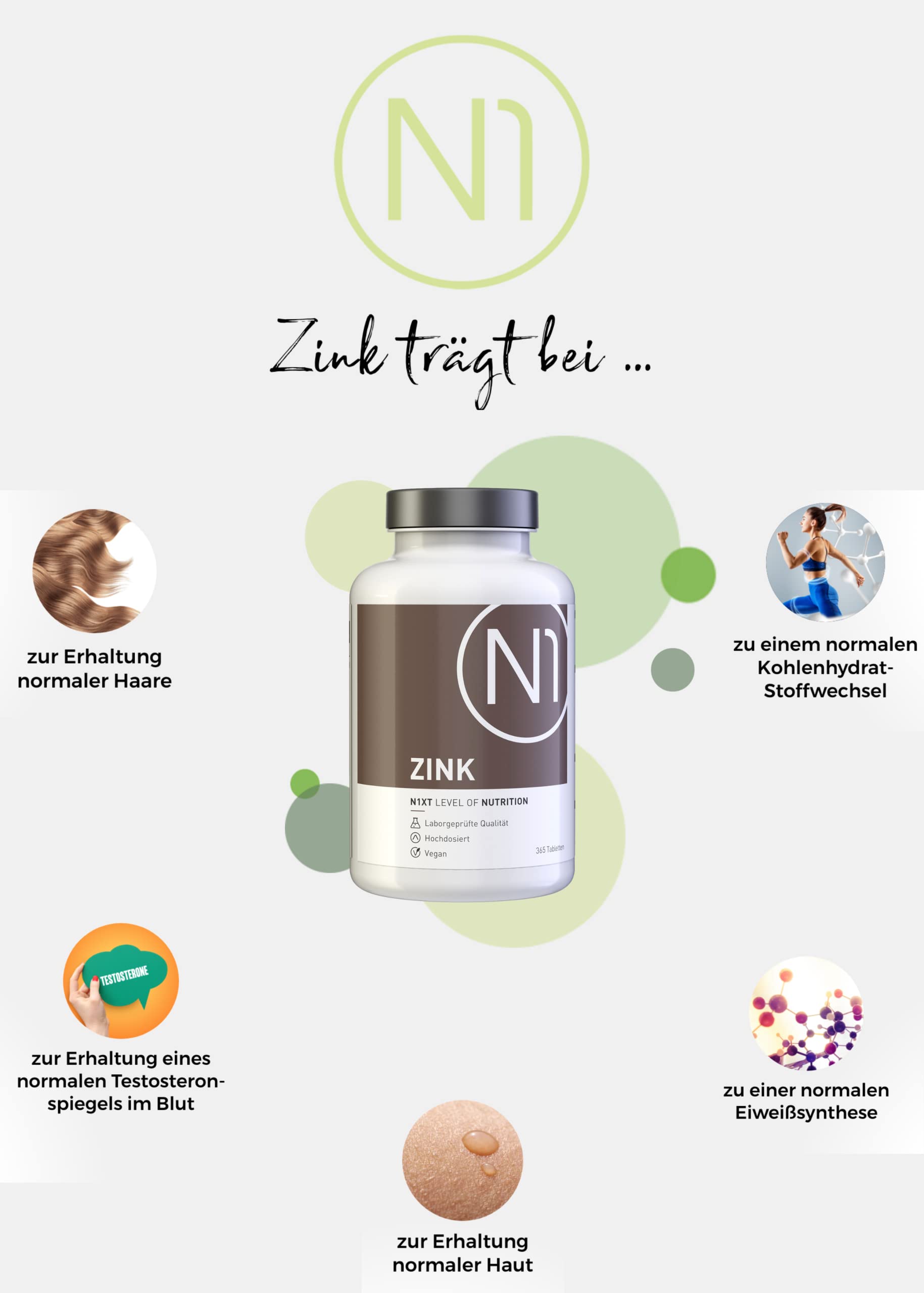 N1 Zink Tabletten 25mg - 5x 365 St. Jahresvorrat - Vegan - nur 1x täglich - Zink Hochdosiert für das Immunsystem - Zinc mit bester Bioverfügbarkeit