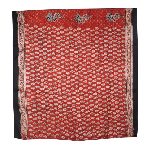 Image of Ethnics of Kutch Womenss Ajrakh Modal Silk Natural Dye Hand Block Print Saree with Blouse Piece - 5.5 Mtr Length