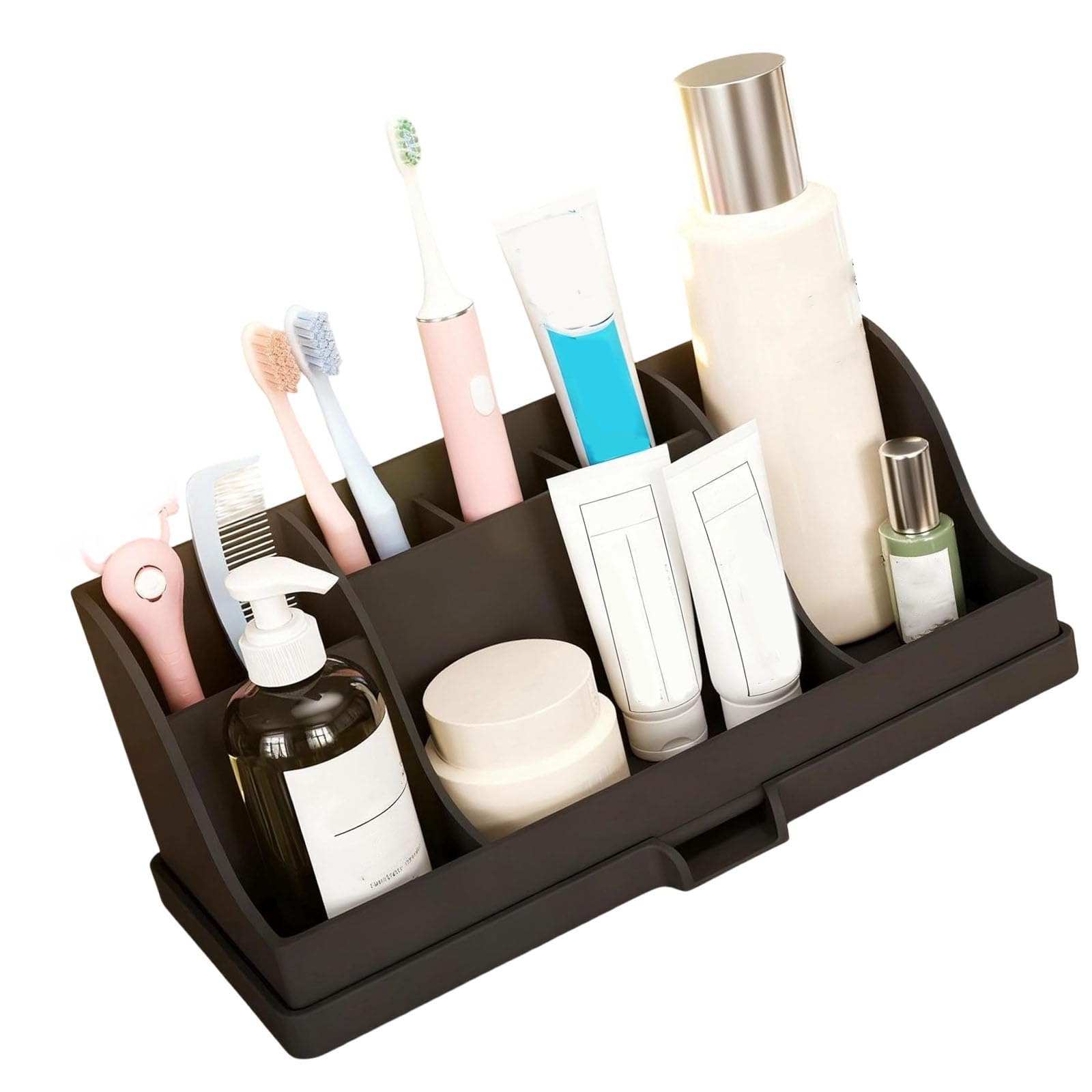 Practical Silicone Toothbrush and Cosmetic Stand Designed for Tidy Countertops in Any Bathroom Multi Compartment Planner