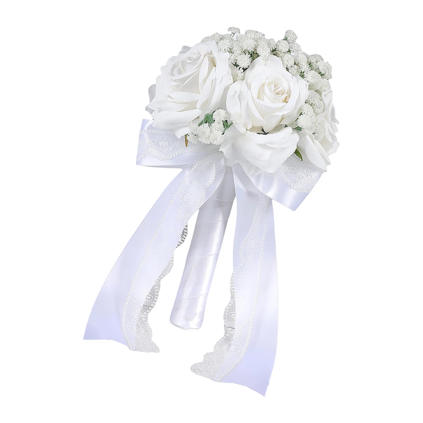 Realistic Rose Bouquet White Artificial Rose Bridal Arrangement Wedding Maid Keepsake Artificial Rose Bouquet White Shade for Ceremony Reception Bride Arrangement