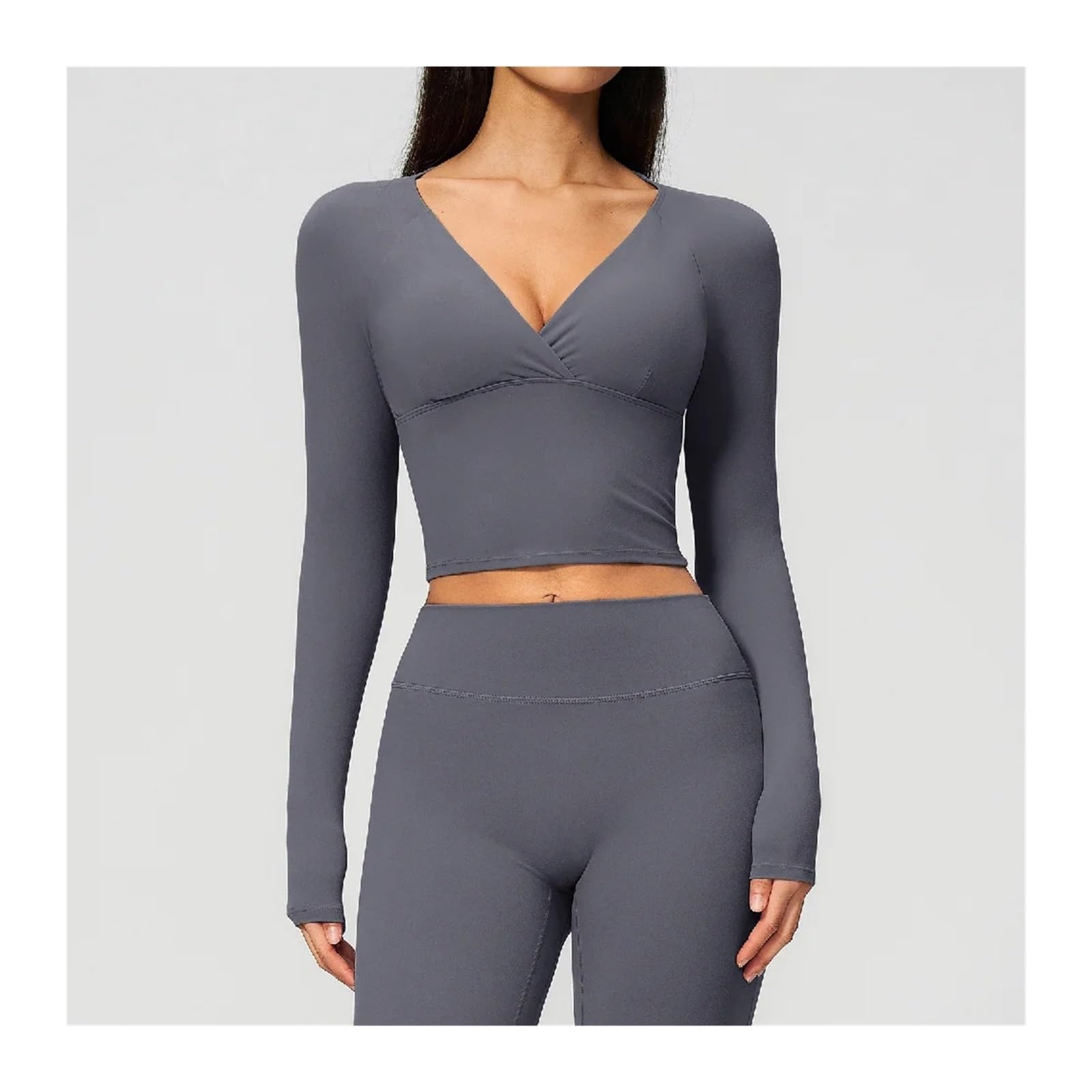 Top Yoga a Maniche Lunghe Donna T-Shirt da Yoga a V Profonda Donna | Camicie da palestra for corsa fitness a maniche lunghe sportive slim fit Manica lunga sportiva