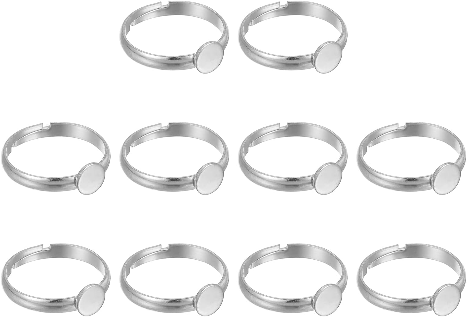 sourcing map 10Pcs Metal Ring Base Blank, 6mm Adjustable Pad Cabochon Ring Blank Base Flat Bezel Tray for Jewelry Making Finding DIY Craft, Silver