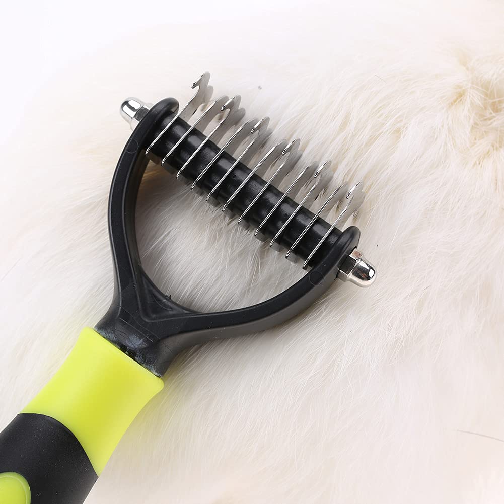 Pet Grooming Brush, Rakes Sh Tool Comb 2 Sided Professional Knot Dog Cleaning Dematting Fur Cutter Remove Rake Cat Long Short Hair Removal Combs Pink (Yellow)