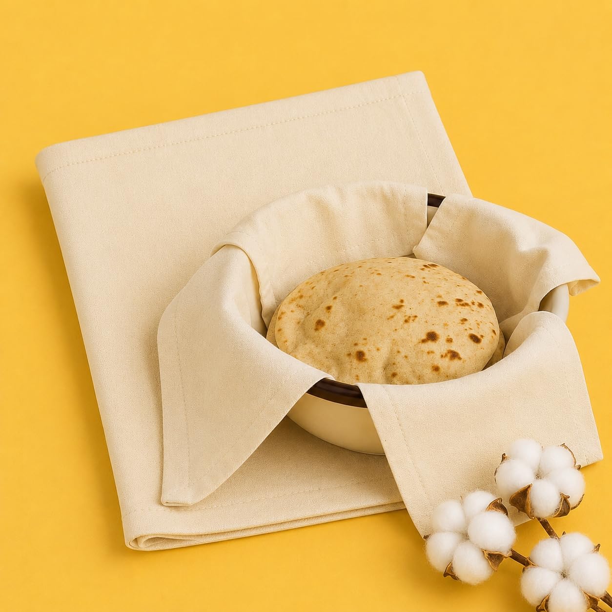 GLUN® Cotton Roti Cloth Pack of 2, Soft Breathable Chapati Storage Cloth for Keeping Rotis Fresh & Warm, Reusable Food Wrap for Roti Basket, Phulka, Tortilla & Bread-image-33