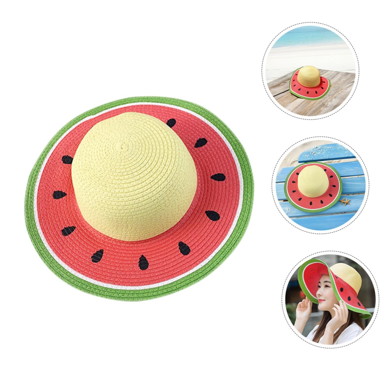 Healifty Sombrero de Paja Chino Tejido a Mano Diseño de Sandía para Niña, Decoracion Verano, Sombrero de Playa Ligero y Transpirable Adecuado para Actividades al Aire Libre