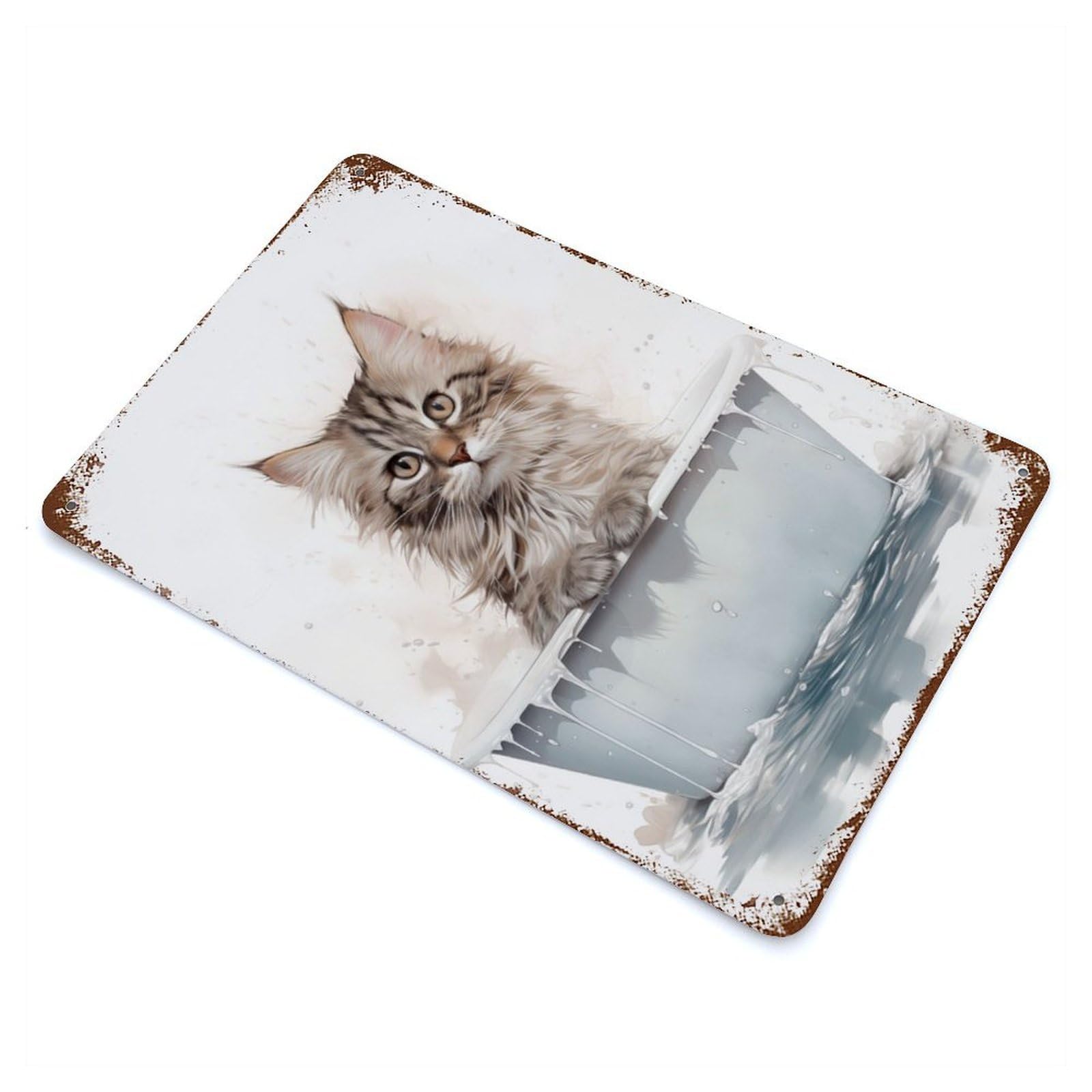Cat Bathtub Decorative Tin Sign 11.8"x7.9", for Bistro, Counter And Cafe Decor, Retro Wall Decor