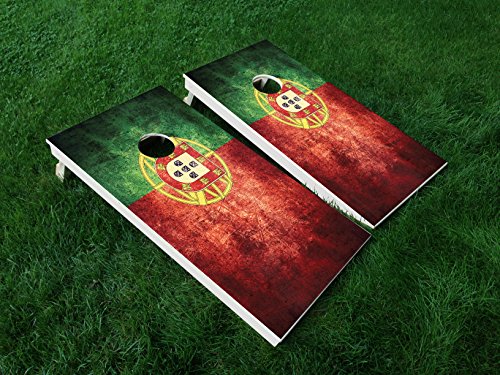 Distressed Portugal 01 Portuguese Flag Cornhole WRAP Set Vinyl Board Decal Baggo Bag Toss Boards * Made in The USA *