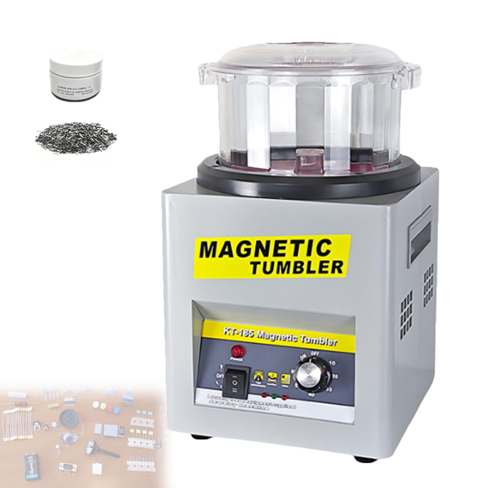Zowdrix Magnetic Jewelry Tumbler Finisher, 180mm Barrel Polishing Machine, 1-60 Min Time Control Bidirectional Rotation Tool for Small Metal Components Polishing