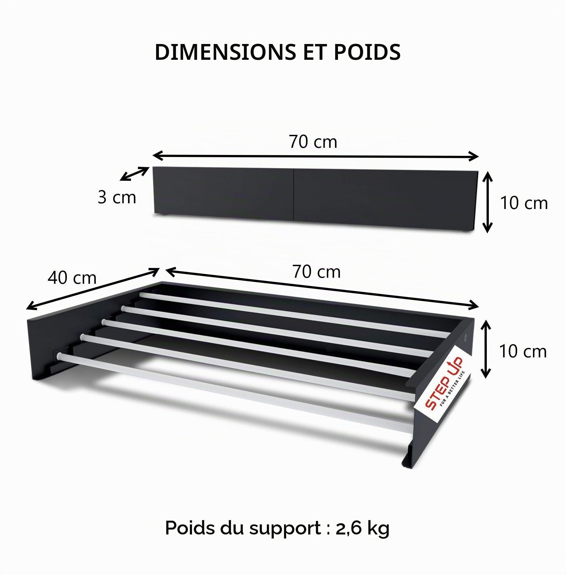 Step Up Etendoir à Linge - Fixation Murale - Rétractable - Étendoir à Linge Pliable pour l'intérieur ou l'extérieur - Économie d'espace - Design Compact et élégant (70 cm Blanc)