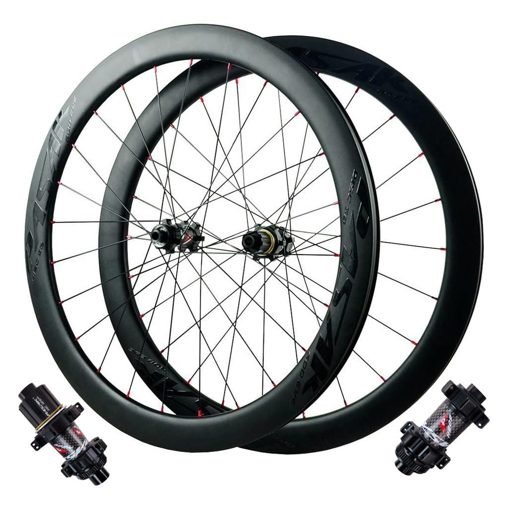 ZXGSXIOU 50MM Road Bike Wheelset 700C, Full Carbon Wheels Center Lock Thru Axle 142mm Sealed Bearings 1720g Disc Brake for 7-12 Speed