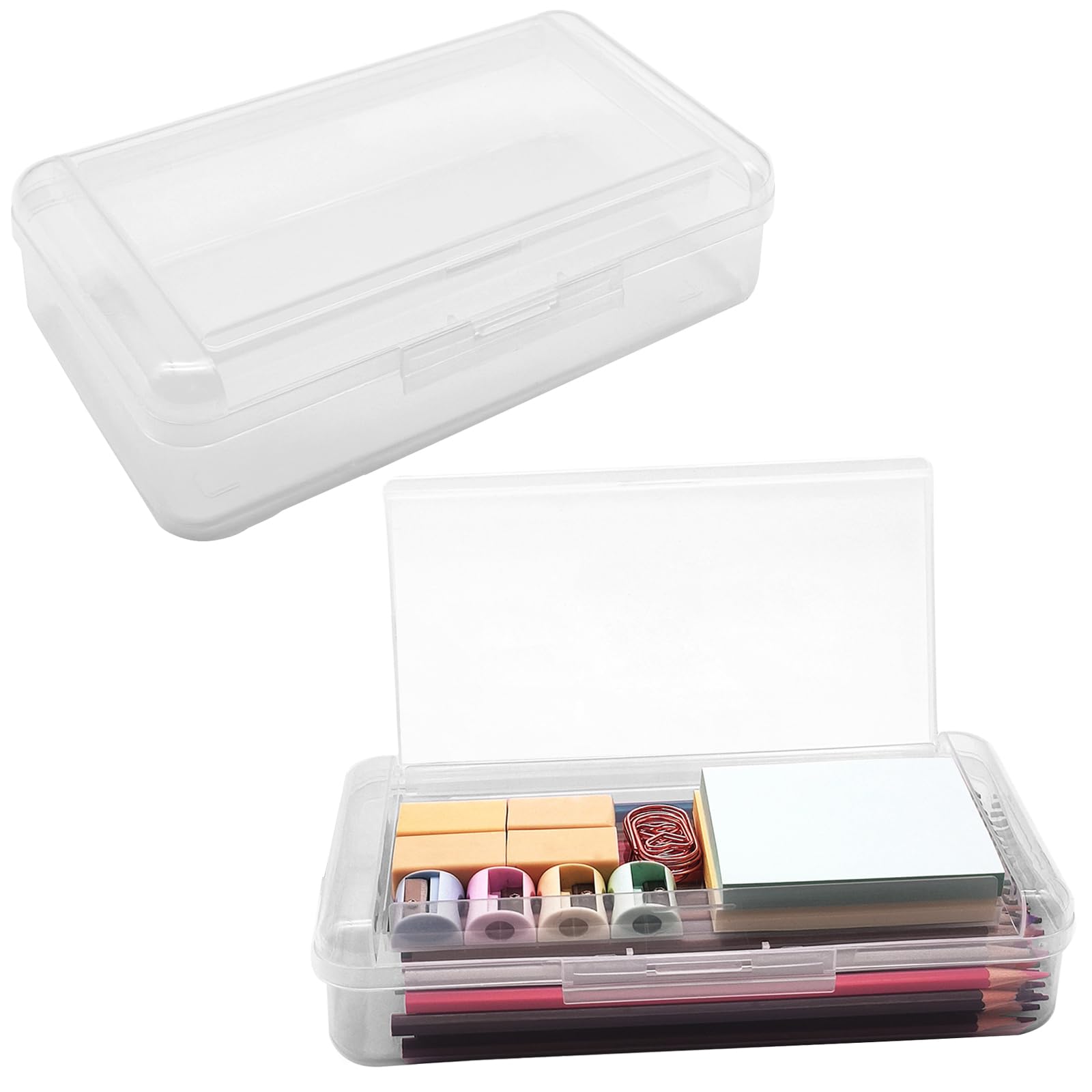 1 PCS Large Capacity Translucent Plastic Hard Pencil Box with Snap-tight Lid, Stackable, for Office School Supplies