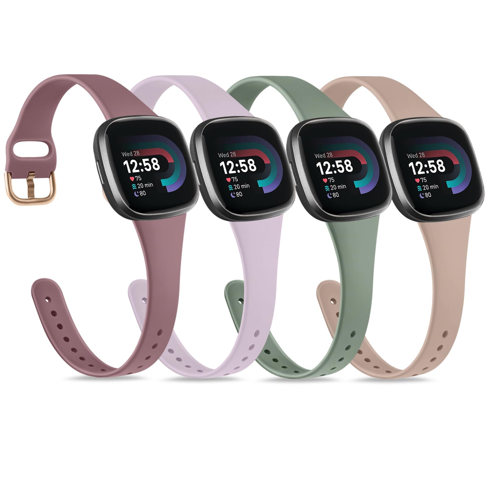 Tobfit Slim Sport Bands Compatible with Fitbit Versa 4 Bands/Fitbit Versa 3 / Sense/Fitbit Sense 2 Watch Bands for Women Men, Soft Silicone Waterproof