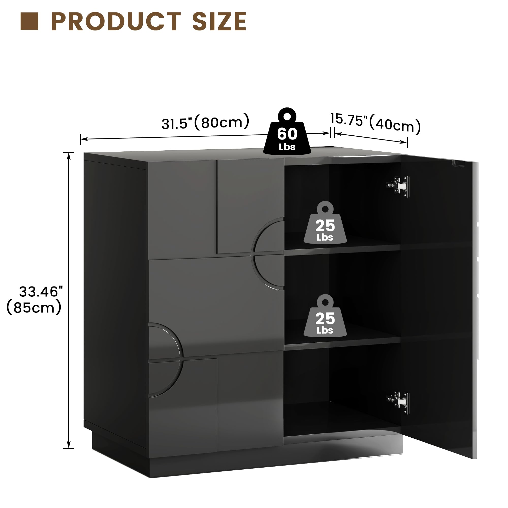 LVSOMT Moderne Sideboard Wohnzimmer, 85cm Hoch Buffetschrank Holz | Kommode mit 2 Türen,Verstellbares Regal,Geometrisches Musterdesign,Schrank Für Esszimmer Schlafzimmer Flur, Schwarz Hochglanz