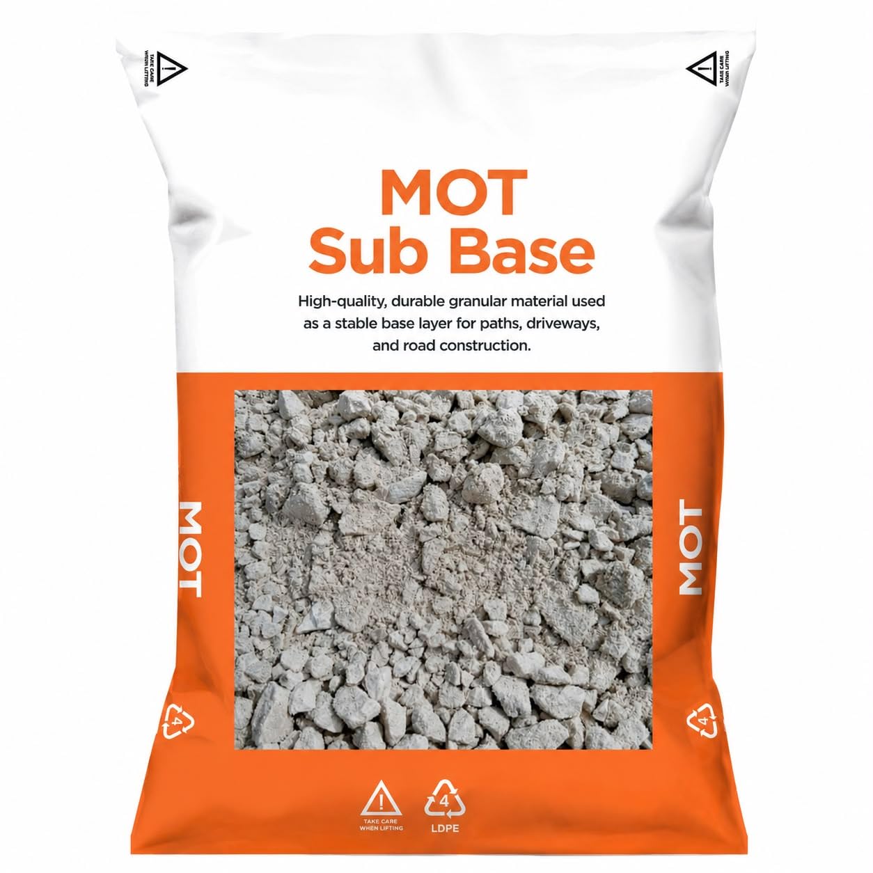 MOT Type 1 Sub Base Aggregate Major Bag 22.5kg, Crushed Stone for Driveways, Patios, Paths & Foundations, Free Draining Load Bearing Construction Material, Natural Hardcore Base