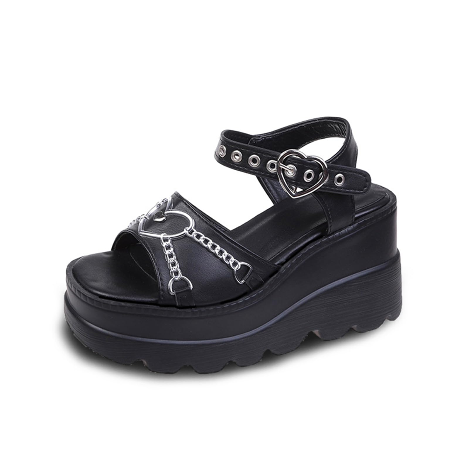 HINDOLA Platform Wedge Sandals for Women Comfortable Open Toe Gothic Ankle Strap Buckle Sandals Summer Wedges Heels Beach Slip On Slippers