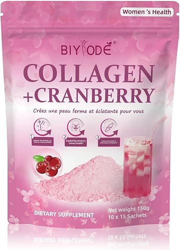 Collagen + Cranberry Peptide Powder—Supports skin elasticity, joint health, and urinary tract health—Contains Vitamin C—Dietary Supplement 150g (10 x 15 sachets)