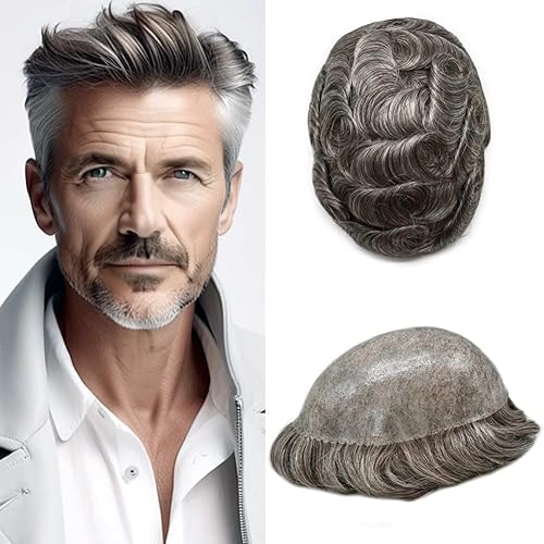 Miniatura 7 de Healthlif Toupee para hombres cabello humano real completo PU para hombre, postizo de aspecto natural, tupé para hombres, sistema de colocación de