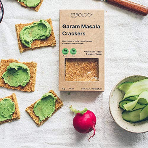 Erbology Organic Sprouted Buckwheat Crackers (12 x 1.8 oz Pack) Flavors: Tkemali, Garam Masala and Greek Olives