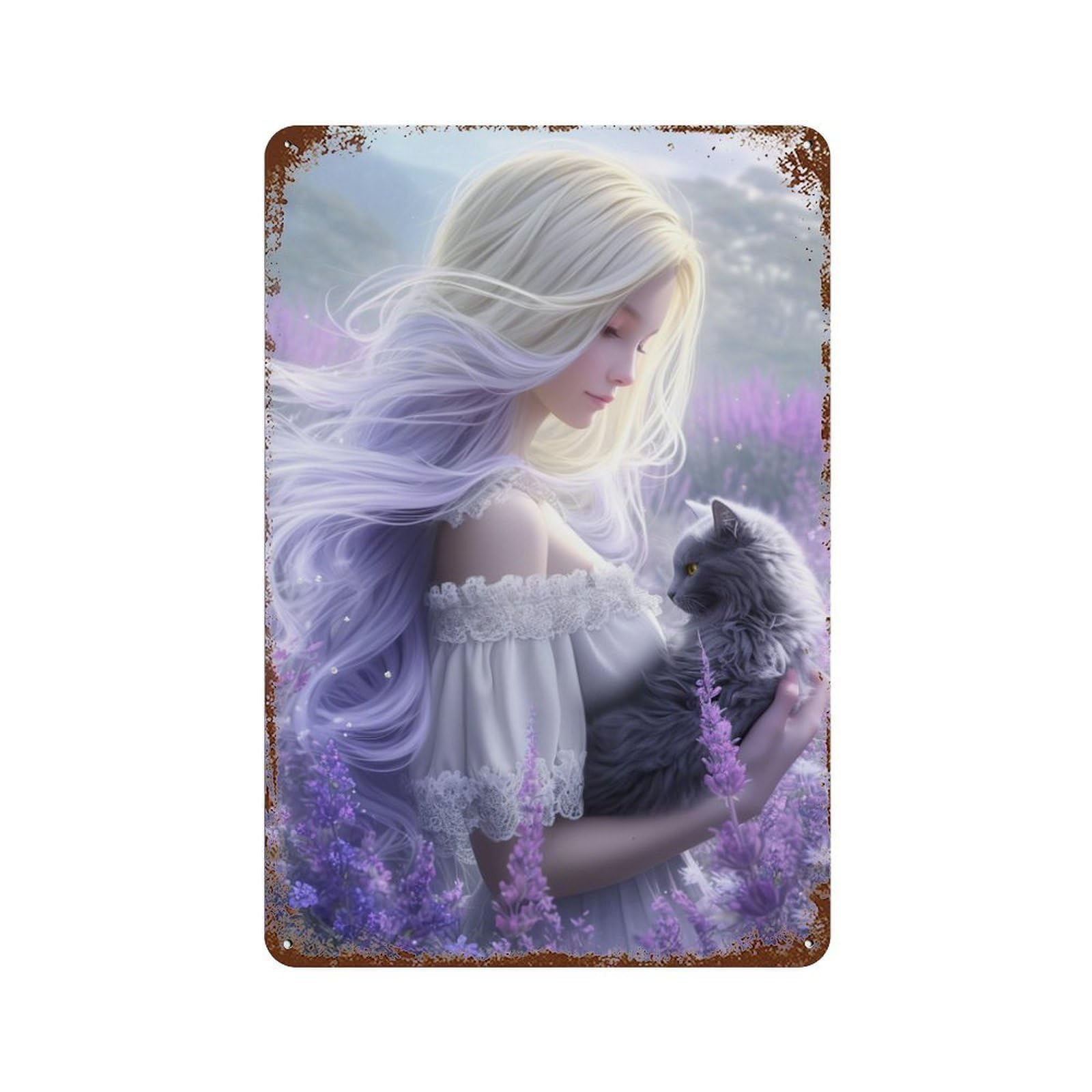 Enchanted Garden with Fairy And Cat Decorative Tin Sign 11.8"x7.9", for Farmhouse, Kitchen And Entryway Decor, Vintage Wall Decor