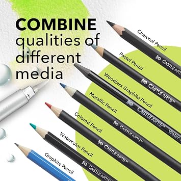 Castle Art Supplies Mixed Media Set | 120+ Art Pencil Collection - Coloured, Watercolour, Pastel, Metallic, Graphite, Charcoal | Creative Freedom for Adult Artists, Colourists | in Neat Travel Case