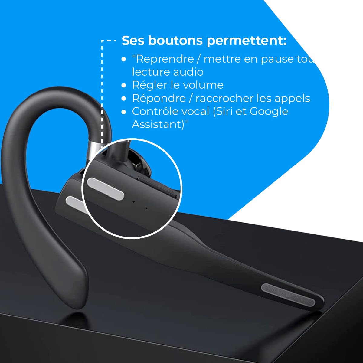 NK Casque d'écoute sans Fil avec Bluetooth 5.0 - Casque d'écoute avec kit Mains Libres, Microphone, Capture de la Voix Claire, Batterie de 100 mAh, étui de Transport Inclus - Iphone & Android