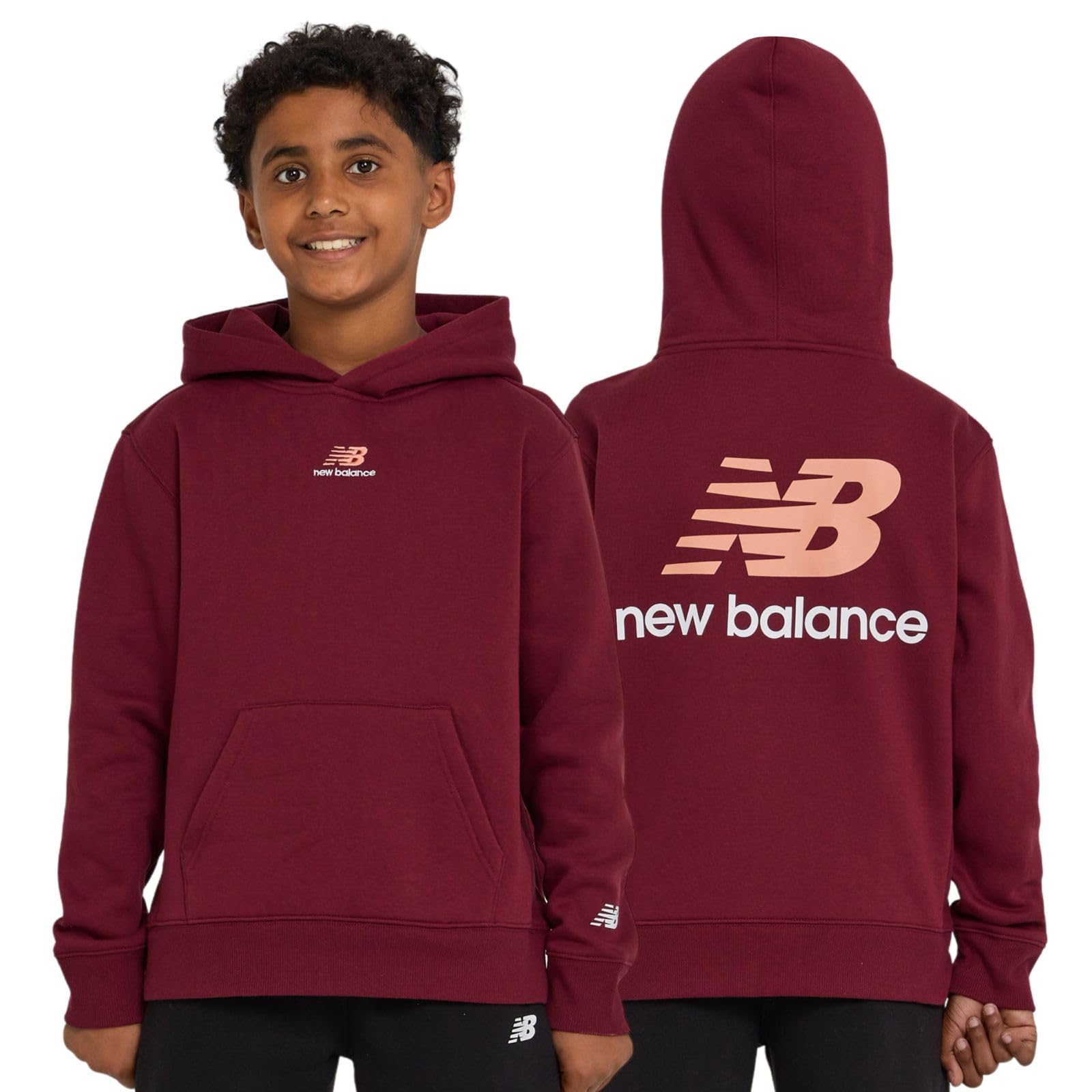 new balance boys hoodie – premium comfy cotton blended fleece classic pullover sweatshirt for kids, sizes 4-20 burgundy