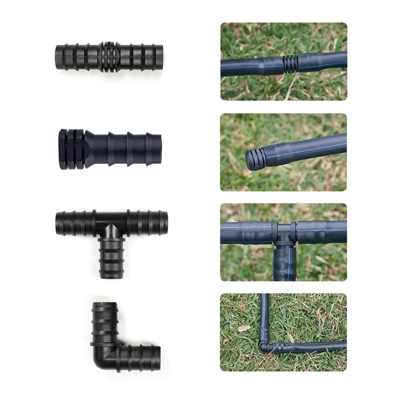 16mm 20mm 25mm PE-Rohr Barb Anschlüsse T-Stück Ellenbogen Gerade Endstopfen Garten Wasser Tropfbewässerung Schlauch Reduzierstück Splitter Fitting(Tee,25MM_50 PIECES)