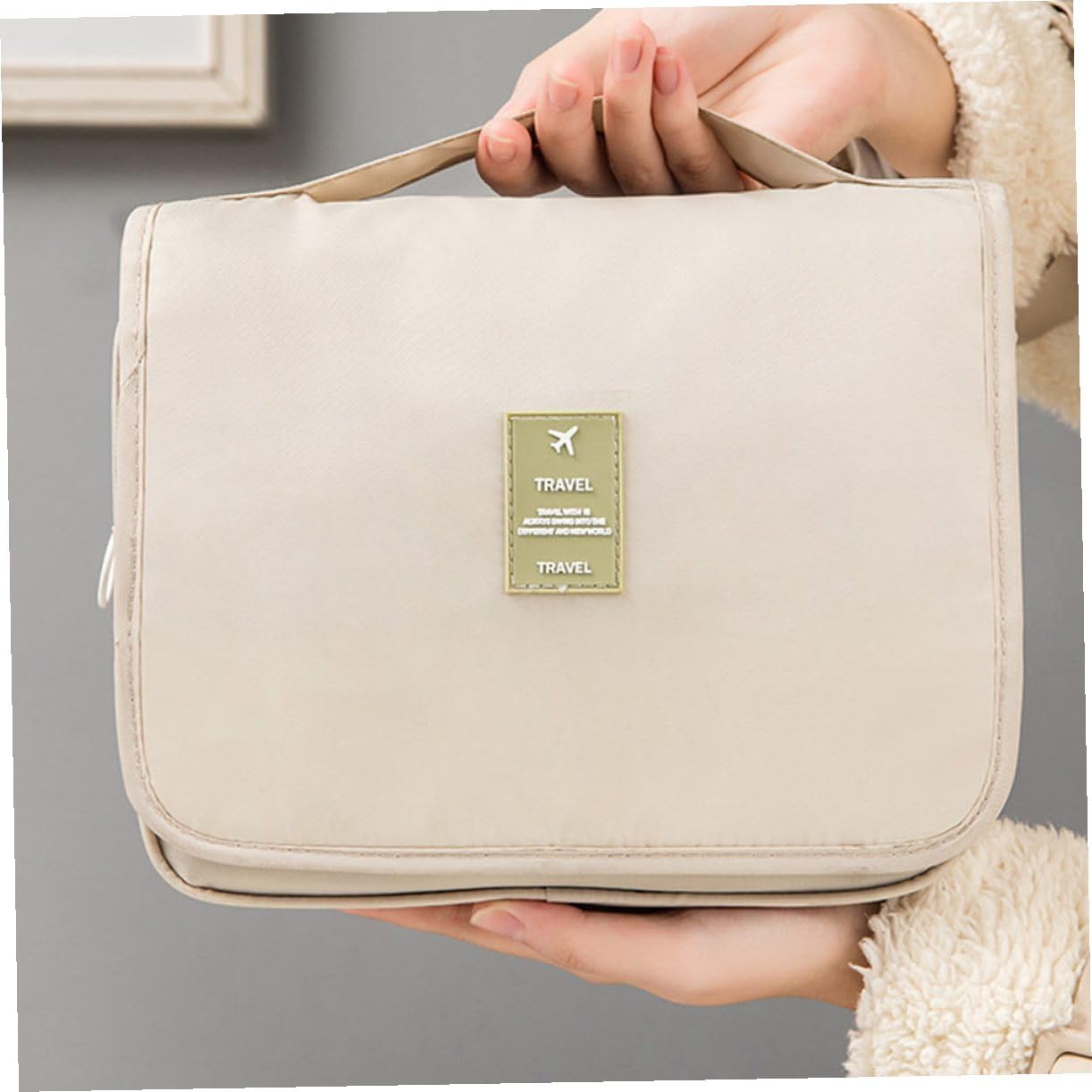 Mipcase 3pezzi Borsa Da Viaggio Multifunzionale Beige Pochette Cosmetica Appesa Per Make-up e Toiletries Design Con Rete Visibile Facile Da Trasportare e Riporre