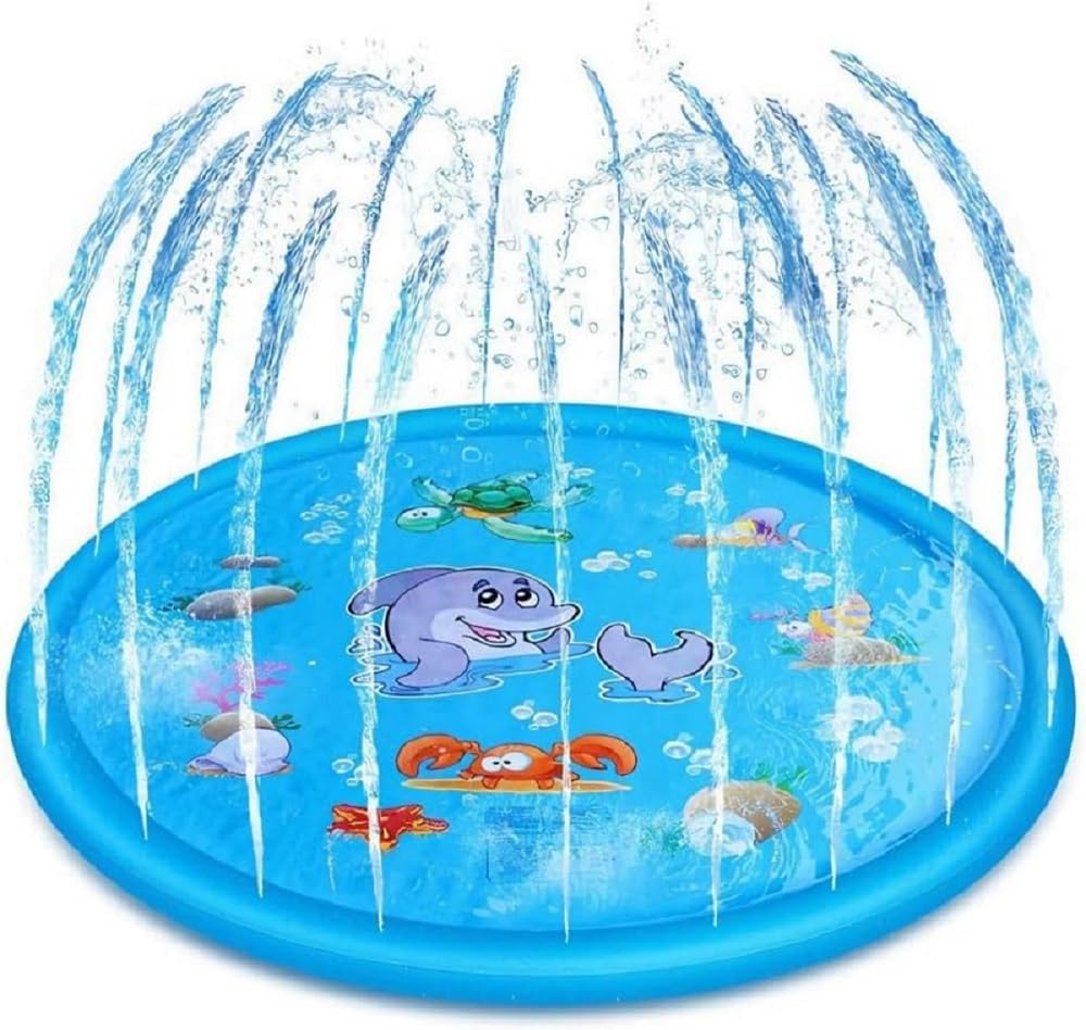 GUYAQ 100CM Sprinkler Play Mat,Splash Pad for Kids and Dog, Fun Backyard Fountain Play Mat, for Summer Garden Beach Outdoor Kids Pets Family Summer Garden Beach Backyard