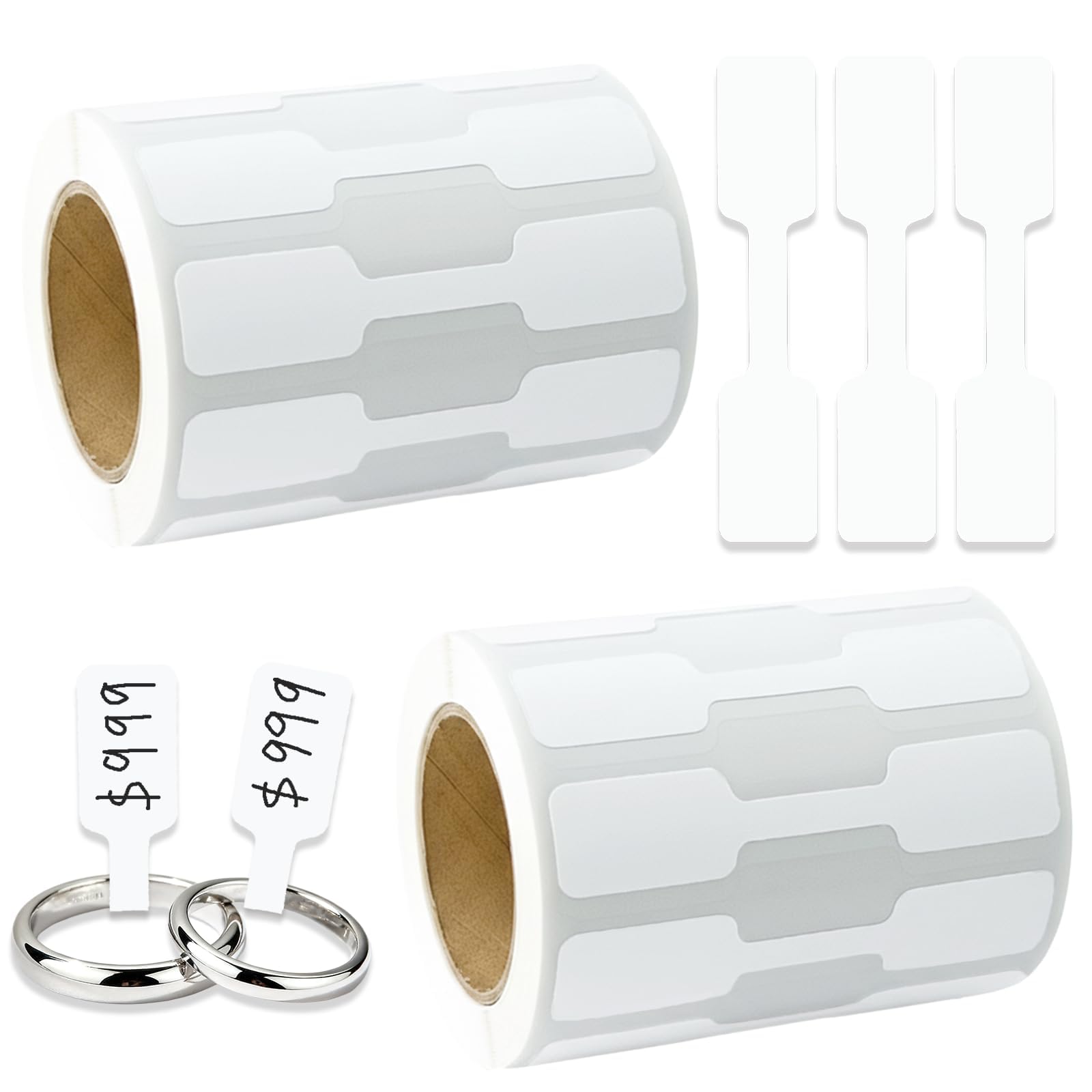 1000 PCS Blank Jewelry Price Tags Stickers Roll, Self Adhesive Easy Peel Off Rectangle Shape Price Identify Labels for Bracelet Necklace Earring Ring Clothing Display (White)