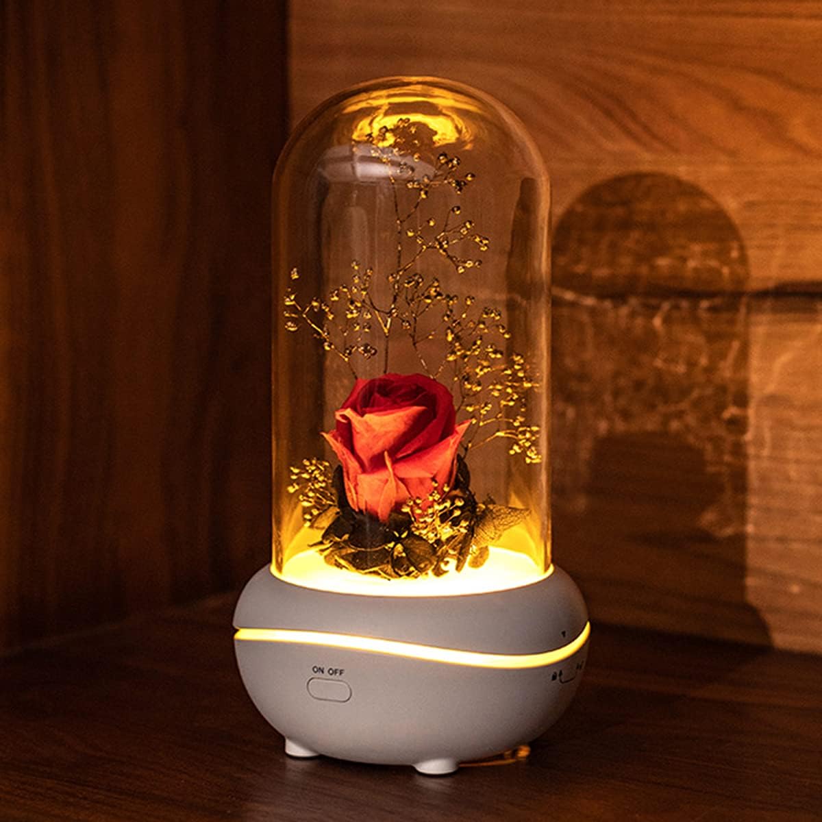 Essential Oil Diffuser, Eternal Rose Flower Aromatherapy Lamp, USB Rechargeable Aroma Diffuser with 7 Color Night Lights, Valentine's Day/ Christmas/ Birthday Gift for Women Girls, Home Decor Red