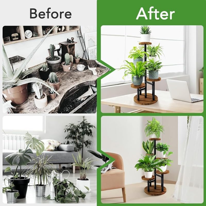 Flower pot stand 5 Tier Corner Plant Stand, Tall Metal Wood Shelf Holder for Indoor, Outdoor Display Rack Flower Pot