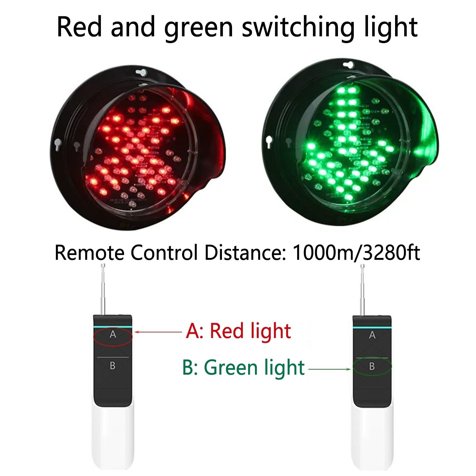 Sygnalizacja świetlna LED – 2 w 1 czerwona/zielona z pilotem zdalnego sterowania, sygnał ostrzegawczy do rozładunku portów i pomostów wagowych, konstrukcja Plug & Play (1000 m, L-125 mm/4,92 cala)