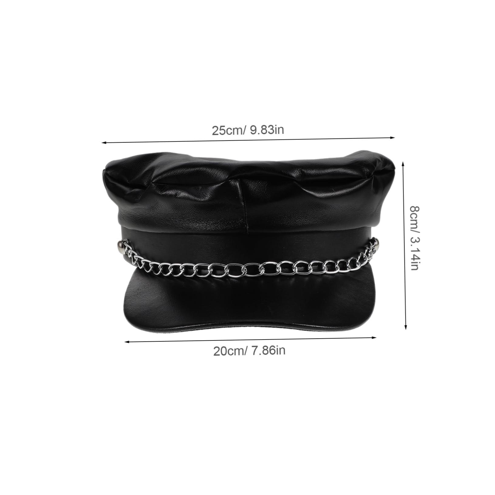 Ipetboom Pu Leather Newsboy Cap Men's Fashion Retro Bakerboy Hat Chain Sailor Beret Cabbie Hat for Men Women Black