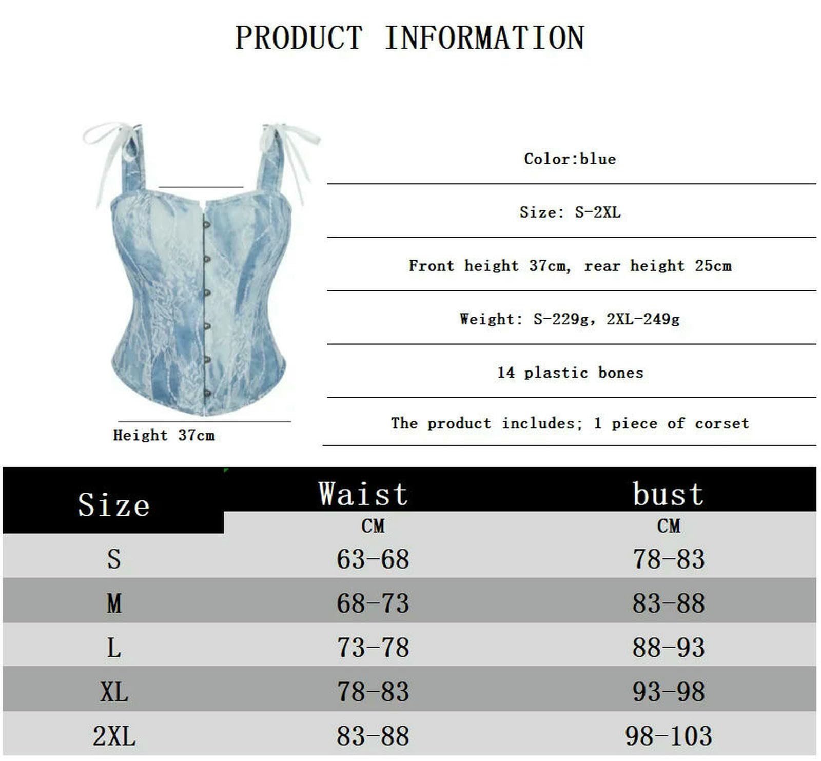 Ceinture amincissante Femme Corsetto Overbust Blu Bustier Crop Top Donna Spalline Gilet Summer Shaper Costume-Blu-XL