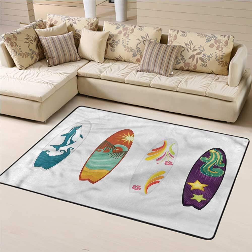Area Rug Surfboard, Retro Board Dolphin Image Nursery Rug