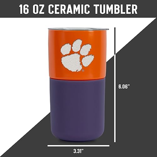 Miniatura 603 de Rico Industries NCAA Miami of Ohio Redhawks - Vaso de cerámica de 16 onzas con agarre de silicona, grabado láser profundo, diseño de color negro