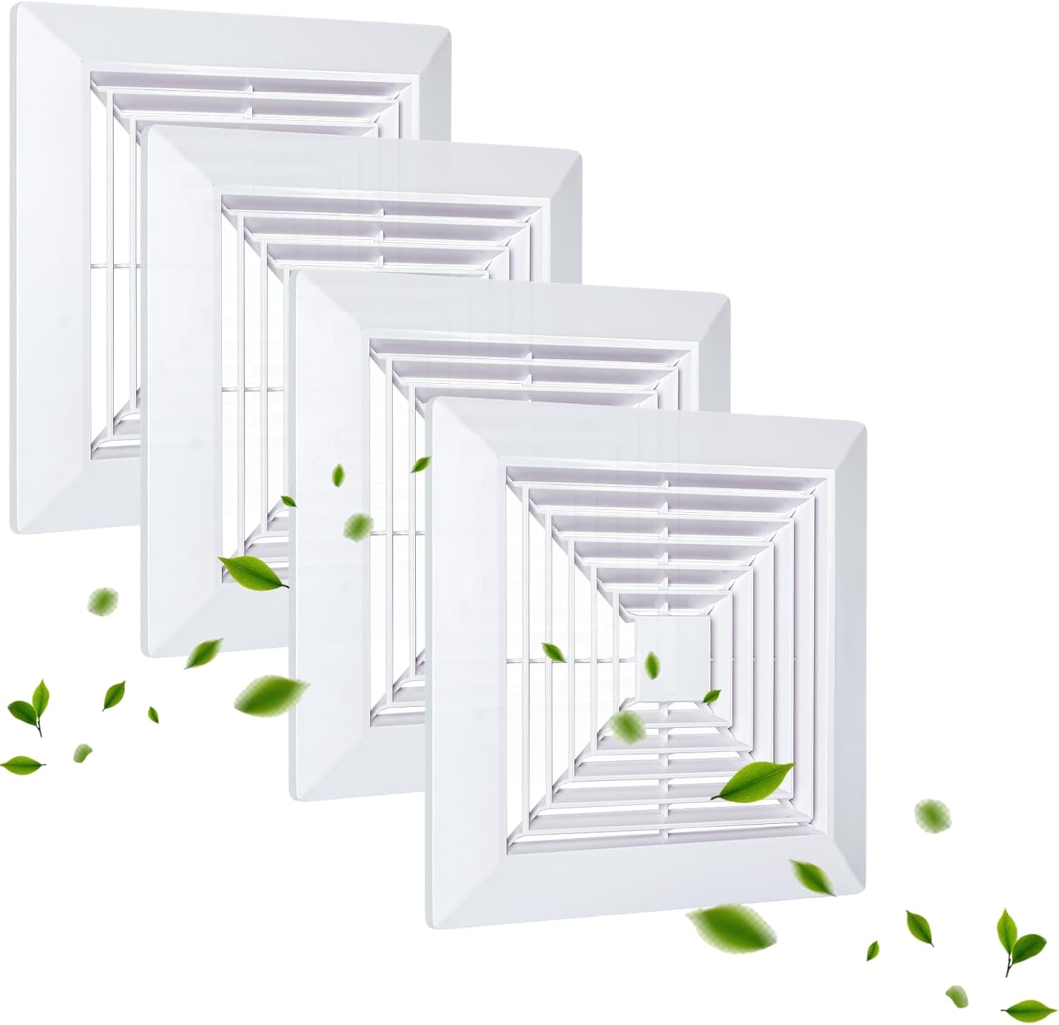 4 Pcs 9x9 Bathroom Exhaust Fan Cover with Springs, Replacement Grille for Square Ceiling or Wall-Mounted Exhaust Fans, Ceiling Fan Cover, Air Diverter, Ventilation Fan (White)