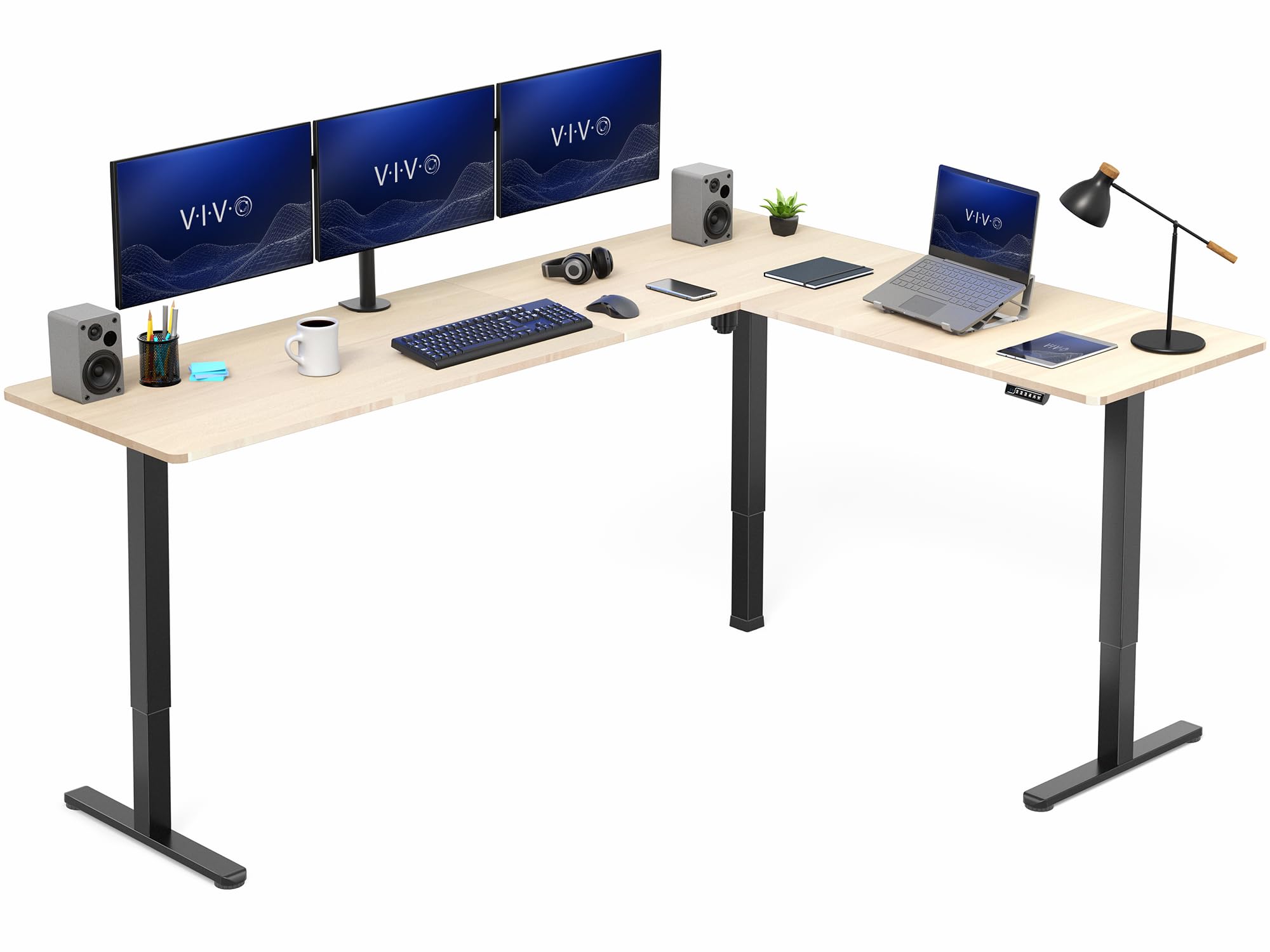 VIVO Light Wood 84 x 63 in Corner Standing Desk, DESK-E3CTBC-84