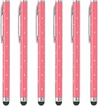 PATIKIL Stylus Pens for Touch Screens, 6 Pcs High Precision Universal Bling Stylus Crystal Metal Capacitive Pen for Touch Screen Devices Phone Tablets Laptop, Pink